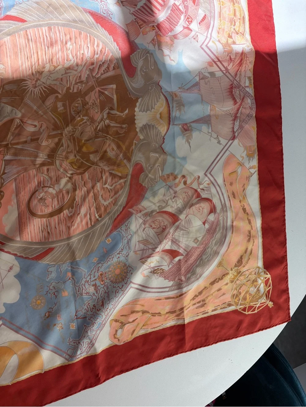 Hermes Red and Yellow Silk Scarf Corner Detail - Picture 2 of 10